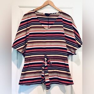 Banana Republic Striped V-Neck Tie-Waist Top